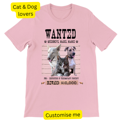 Custom-pet-shirt-Wanted - upload-one-or-three-pets-gift-for-dog-cat-lovers-personalized-unisex-t-shirt