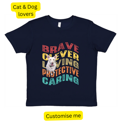 Custom Kids Pet Shirt - Upload one pet image + Wave Text - Gift For Dog and Cat Lovers, Personalised Kids T-Shirt
