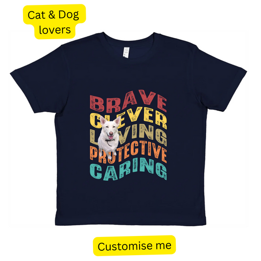 Custom Kids Pet Shirt - Upload one pet image + Wave Text - Gift For Dog and Cat Lovers, Personalised Kids T-Shirt