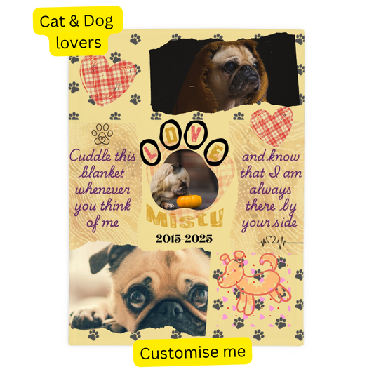 Plush Fleece Blanket with 3 Custom Photo inserts - Memorial Personalised Custom Blanket - Sympathy Gift For Pet Owners, Pet Lovers