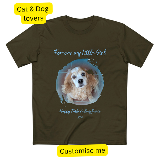 Olive green Father's Day t-shirt printed 'Forever my Little Girl' with a photo of a cocker spaniel
