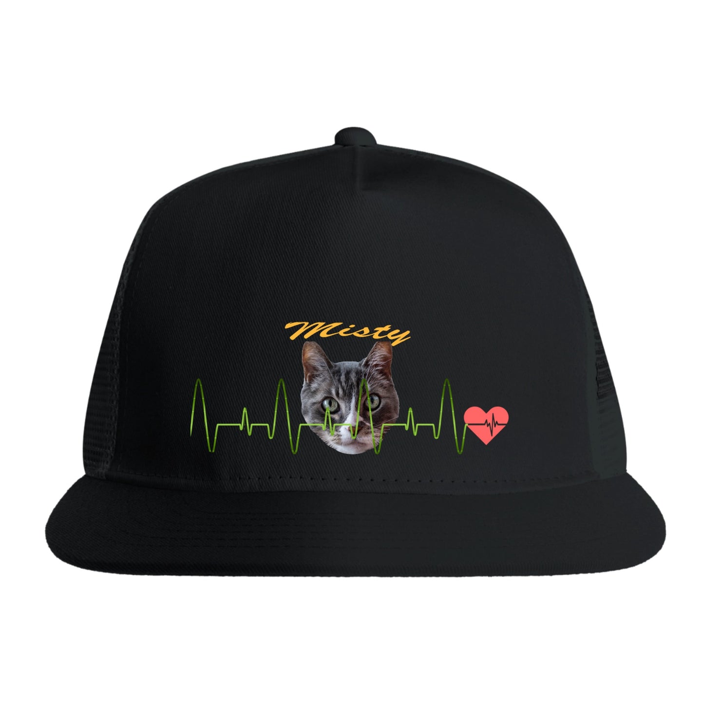 Custom Photo Your Pet's Face & Name - Heartbeat - Dog & Cat Personalized Custom Cap - Gift For Pet Owners, Pet Lovers