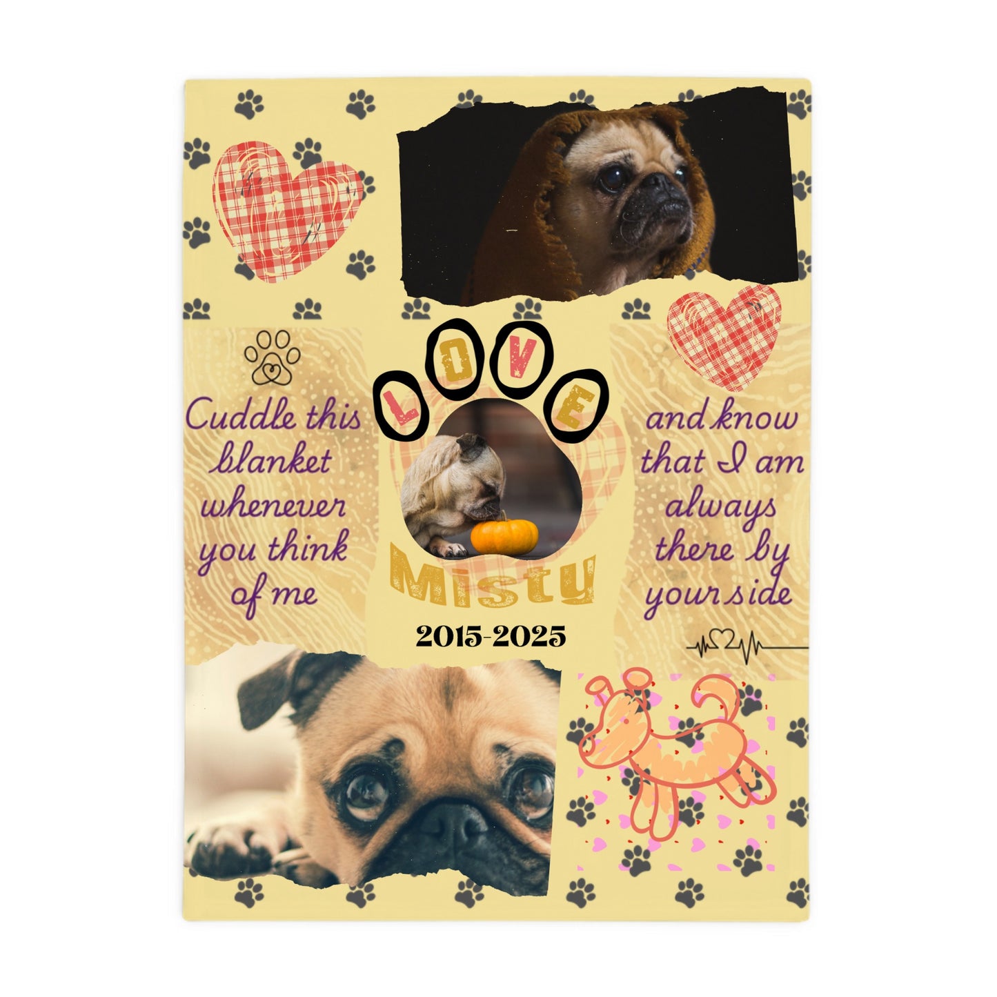 Plush Fleece Blanket with 3 Custom Photo inserts - Memorial Personalised Custom Blanket - Sympathy Gift For Pet Owners, Pet Lovers