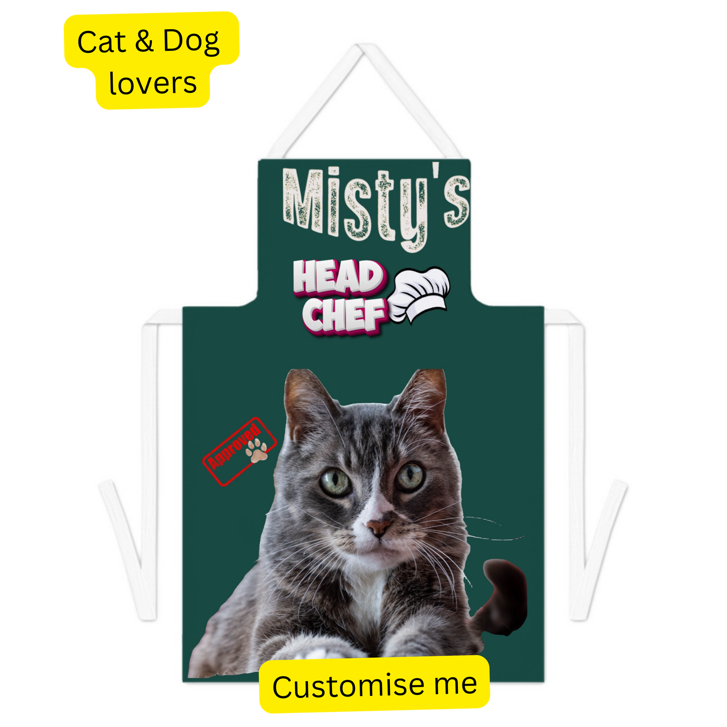 Apron with Custom Photo Your Pet & Pet's Name - Dog & Cat Personalised Custom Cap - Gift For Pet Owners, Pet Lovers
