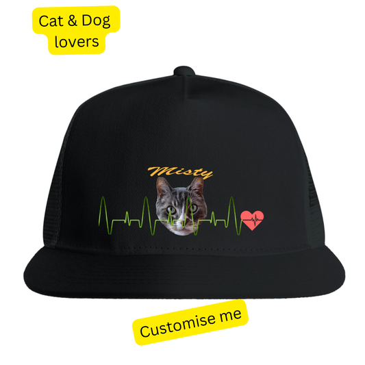 Custom Photo Your Pet's Face & Name - Heartbeat - Dog & Cat Personalized Custom Cap - Gift For Pet Owners, Pet Lovers