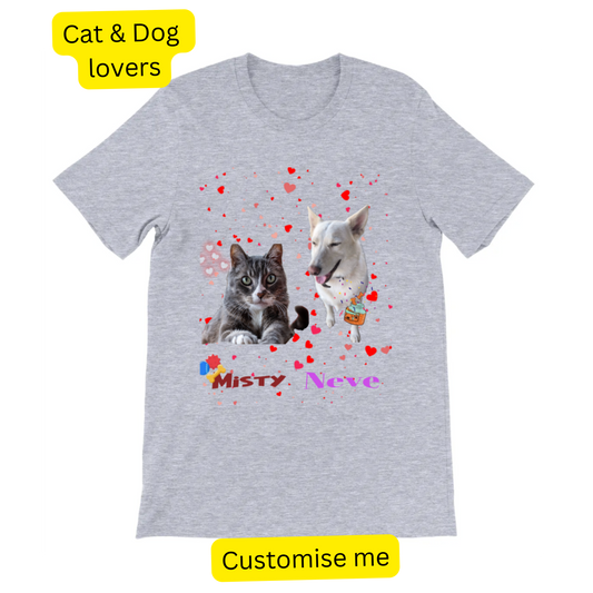 Custom-pet-shirt-upload-one-or-two-pets-gift-for-dog-cat-lovers-personalized-unisex-t-shirt