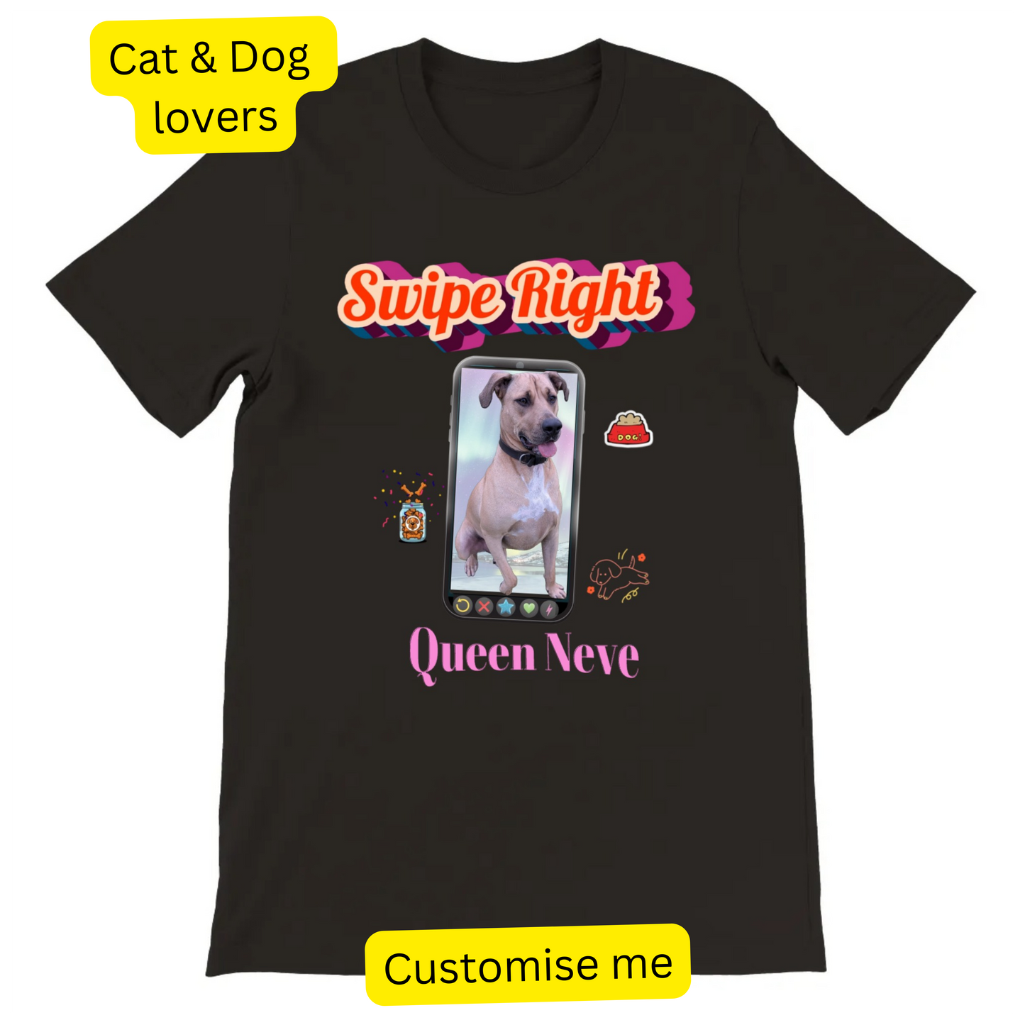T-shirt - Swipe Right - Gift for Cat and Dog lovers - Personalise with Pet photos