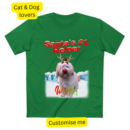 Christmas t-shirt printed 'Santa's #1 Helper' with a personalised pet photo