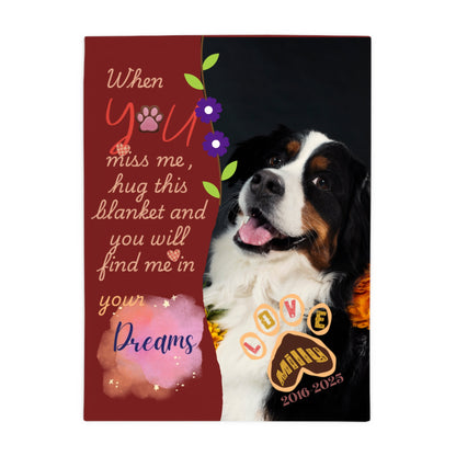 Blanket with 1 Custom Photo Hug me in your Dreams - Memorial Personalised Custom Blanket - Sympathy Gift For Pet Owners, Pet Lovers
