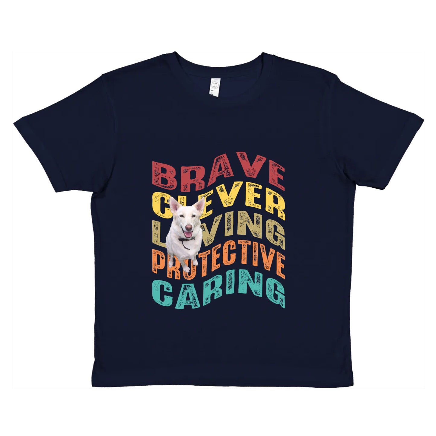 Custom Kids Pet Shirt - Upload one pet image + Wave Text - Gift For Dog and Cat Lovers, Personalised Kids T-Shirt