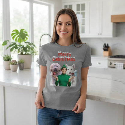 Xmas Tshirt - Santa, Elf & pets - Personalisable Gift for Dog and Cat Lovers